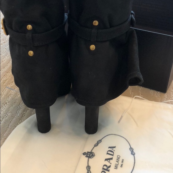 Prada Brushed Leather Belted Boots Sz 37 1/2 - Picture 8 of 8
